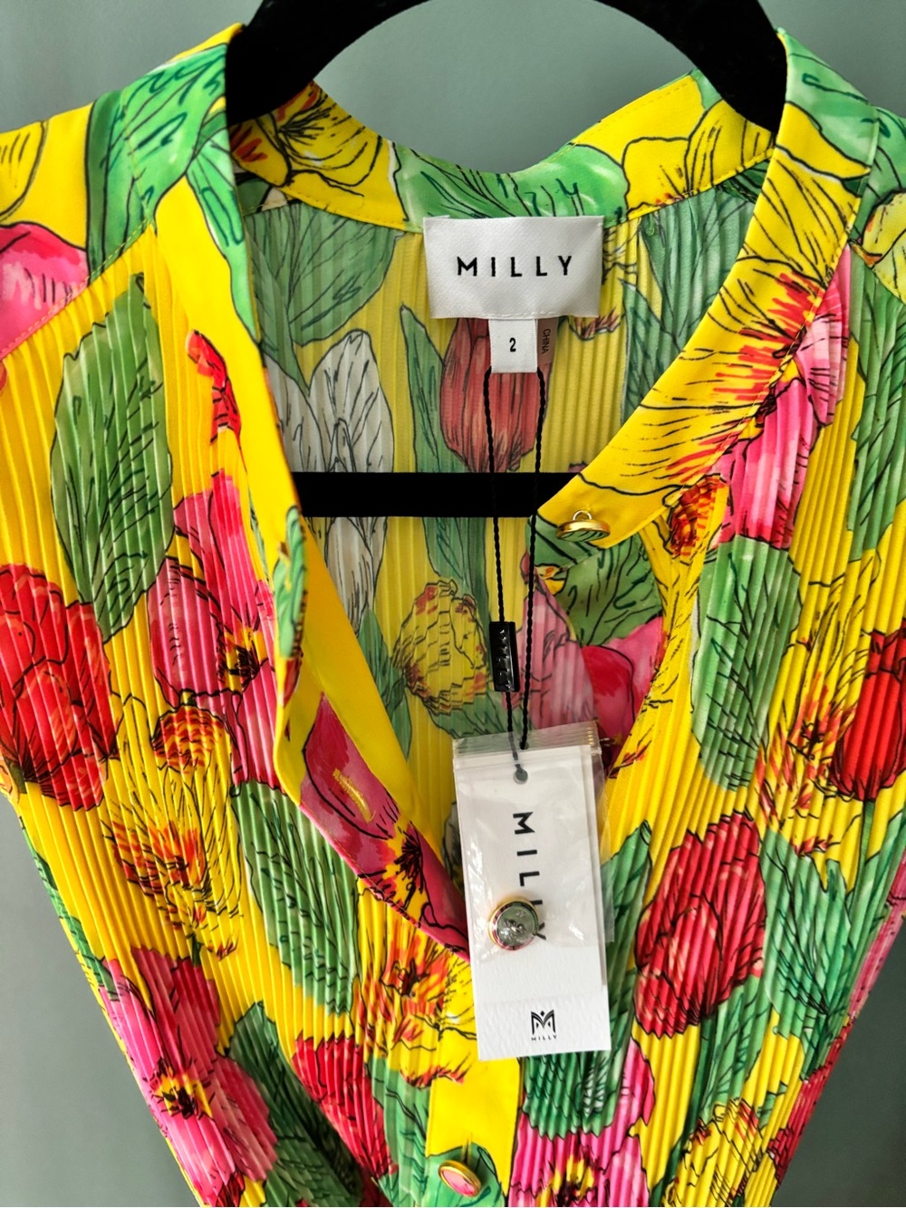 Milly Joan Tulip Rosette Dress | Pleated | Floral | Bright | Yellow - Picture 8 of 10
